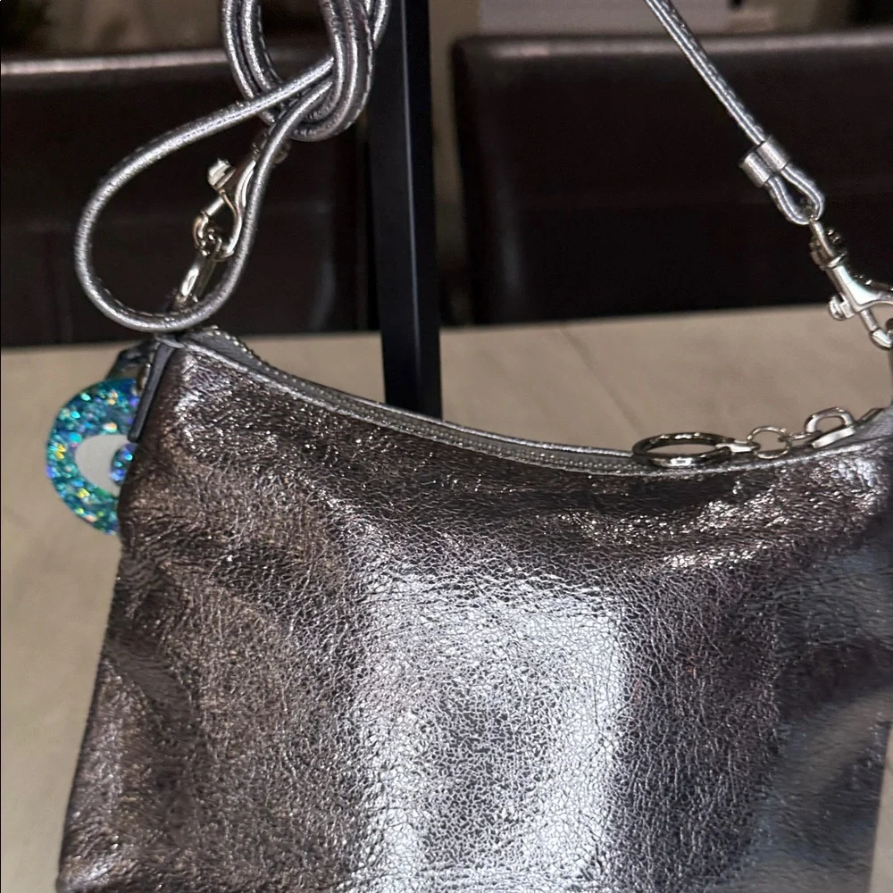 Rare Coach Poppy Limited Edition Metallic Double Button Silver Crossbody